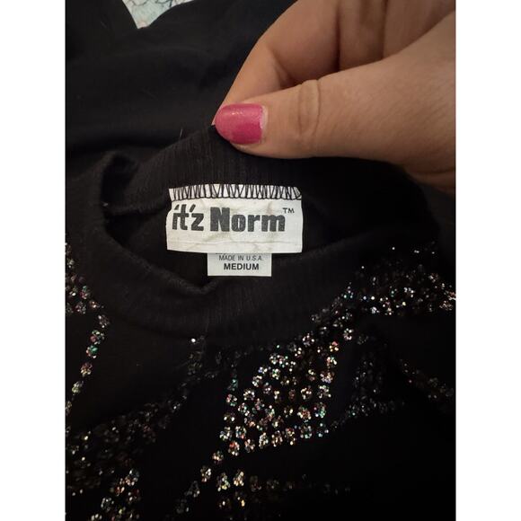 VTG Rhinestone Tunic black Top- It’z NORM 80s SZ Medium - Picture 6 of 7
